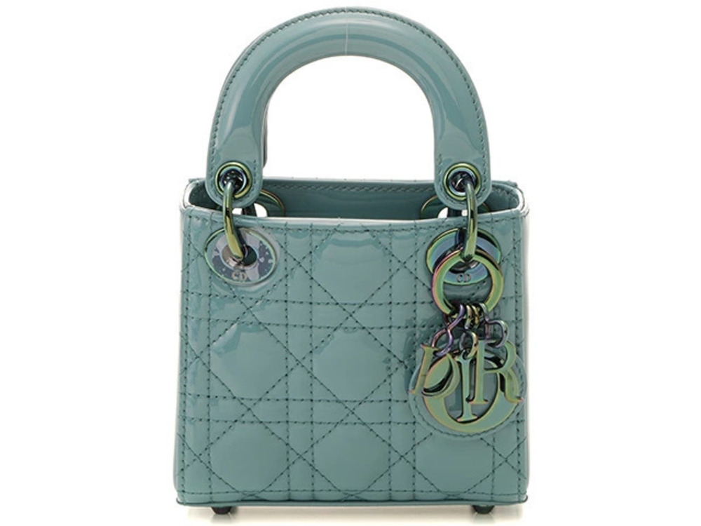 Christian Dior Lady Bag Shoulder Blue Green Patent Vernis Leather